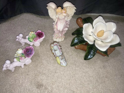 England Bone Seraphin Classics Ceramic Boots Flowers Angels Vintage Lot Of 5