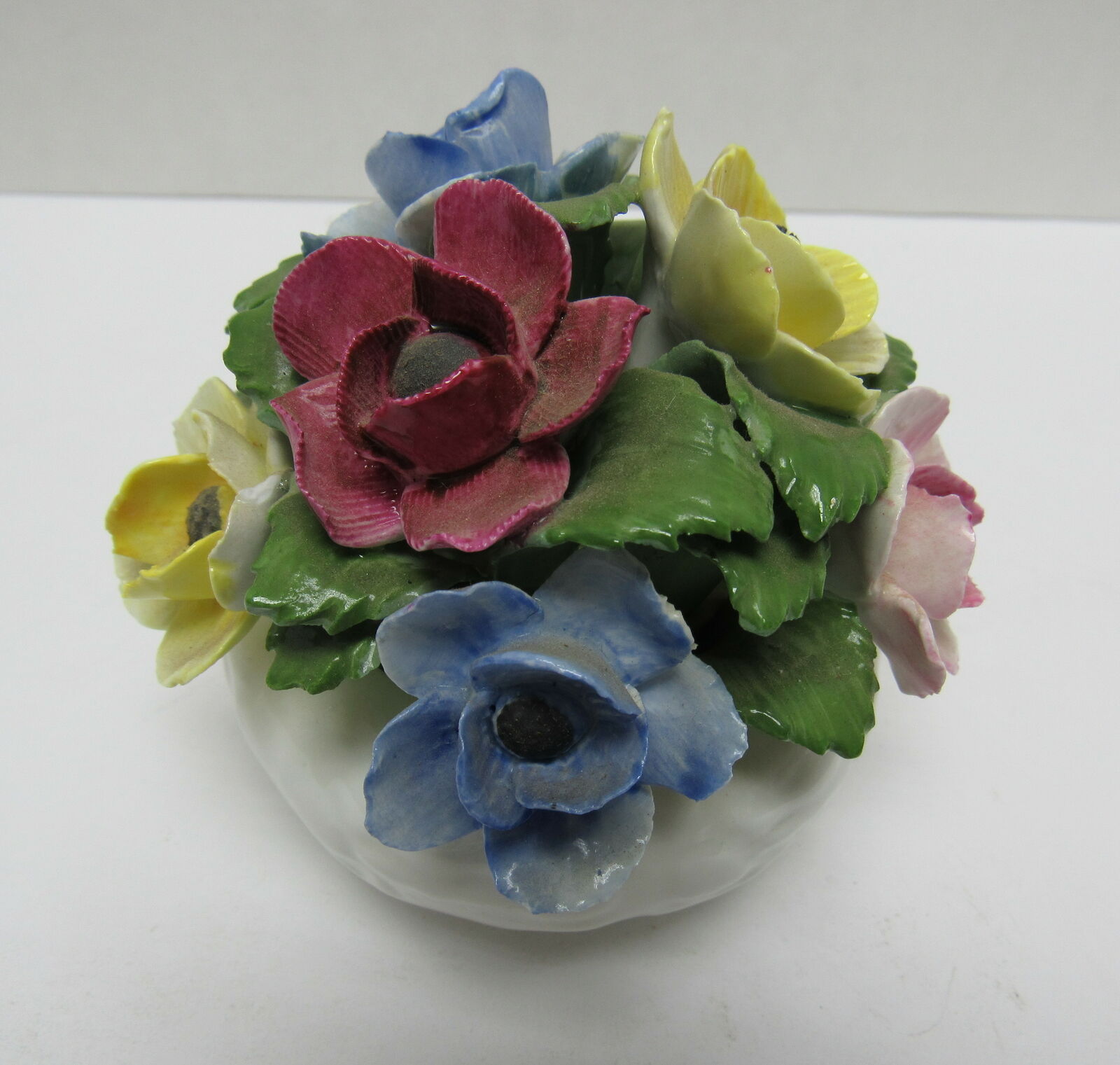 Vintage Aynsley Porcelain Multi Color Flowers In Pot Figurine England 3"