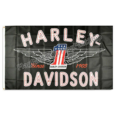 Harley Davidson Flag Banner 3 X 5 Ft Usa Flag Wings With Grommets Free Shipping