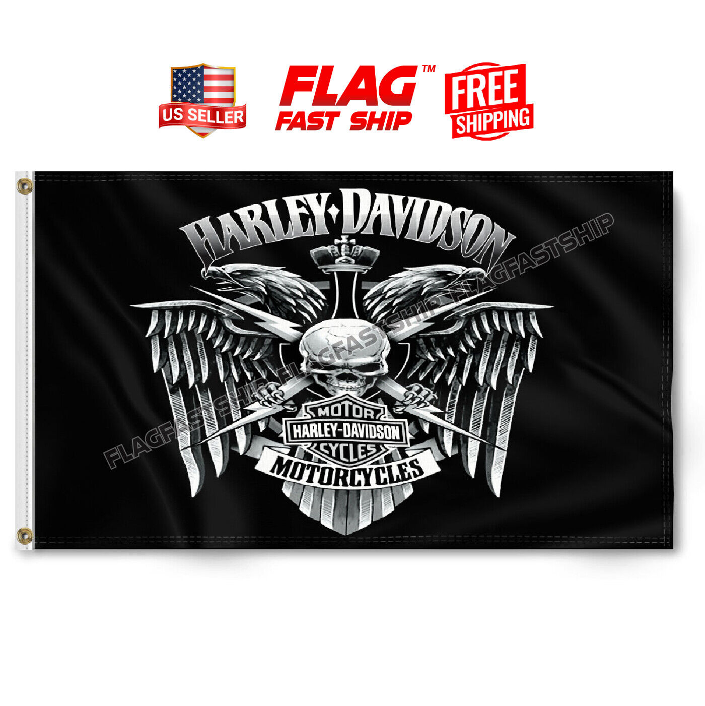 Harley Davidson 3x5 Ft Flag Eagle Motorcycles Banner Large Free Shipping Usa