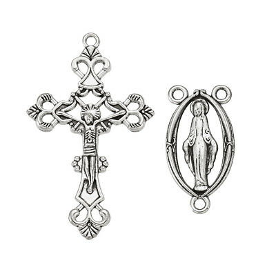 10x Antique Silver Rosary Cross Center Alloy Crucifix Cross Virgin Links Pendant
