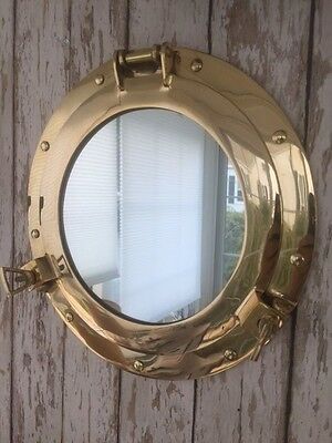 11" Brass Porthole Mirror ~ Nautical Maritime Wall Decor ~ Ship Cabin Window