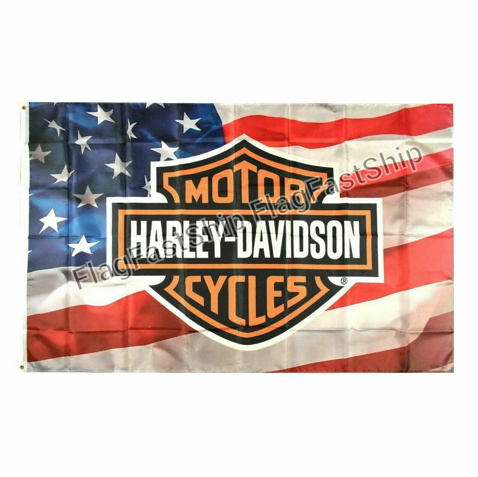 Harley Davidson Flag Banner 3 X 5 Ft Logo On Usa Flag Grommets Free Shipping