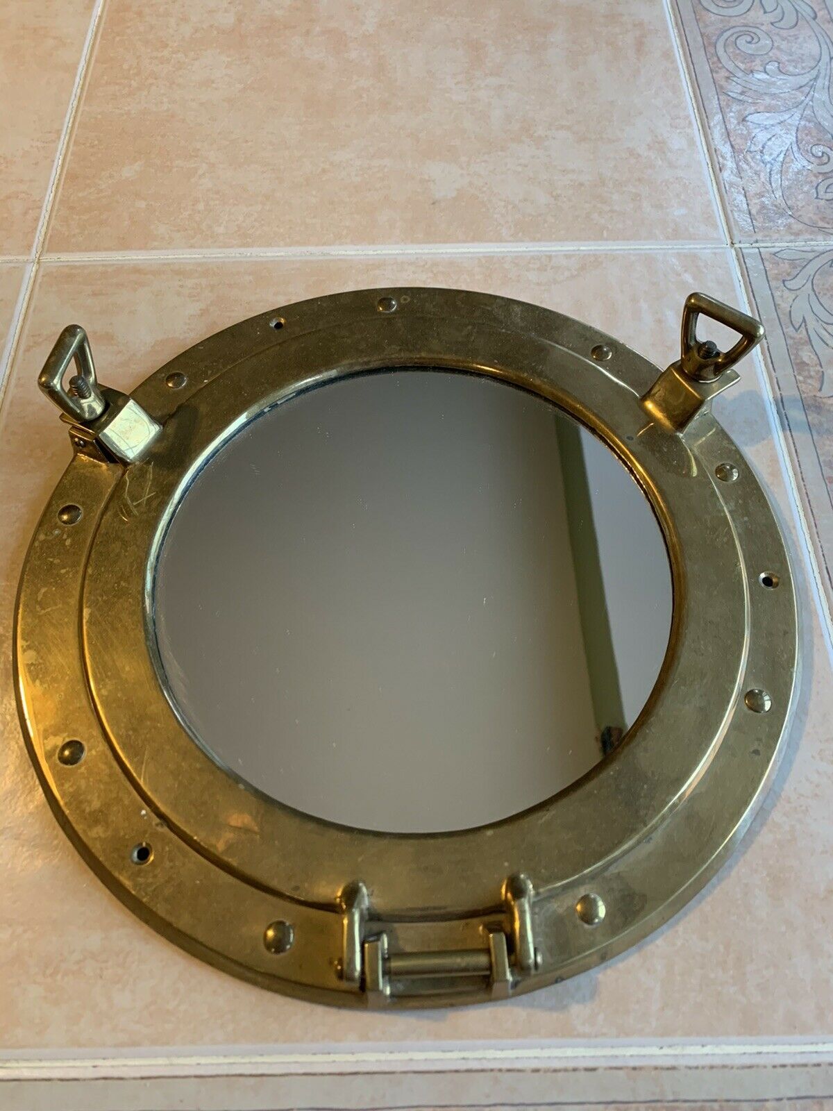 Brass 11.5" Porthole Mirror Working Hinge Coastal Nautical Decor