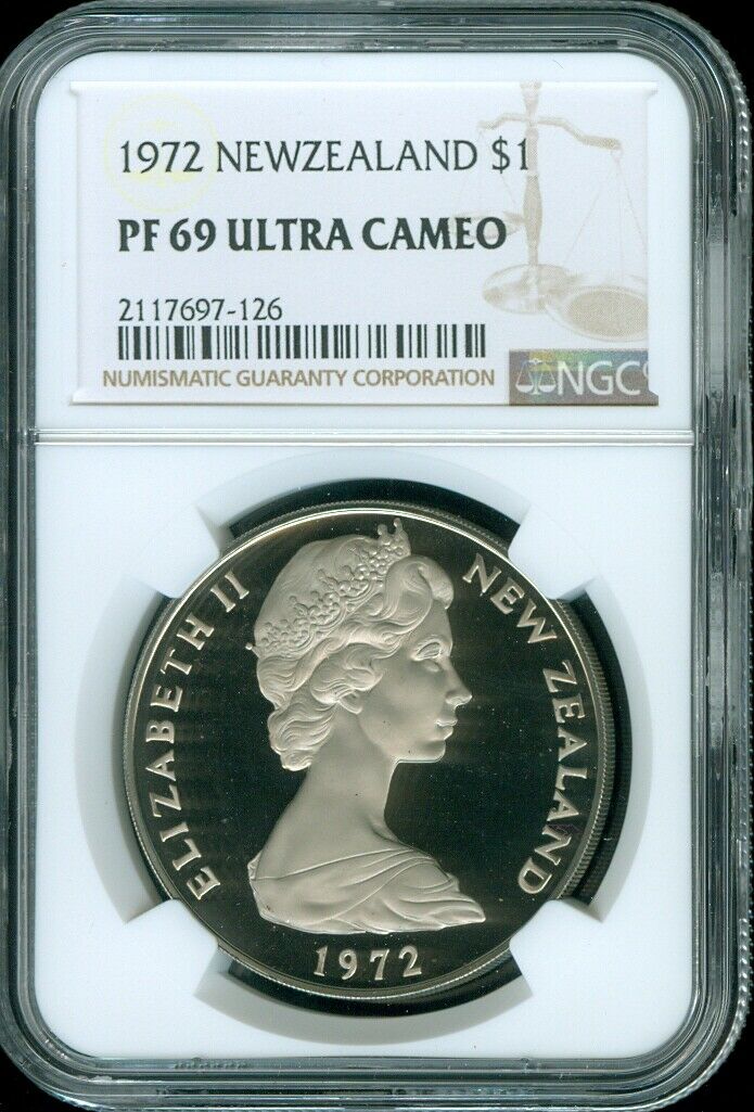 1972 New Zealand $1 "shield Of Arms" Ngc Pf 69 Ultra Cameo Finest Graded #b