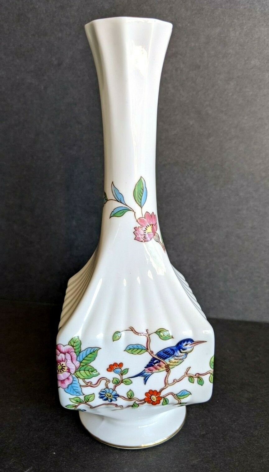 Vintage Aynsley Fine English Bone China Bud Vase Rembroke Pattern W/blue Bird 7"