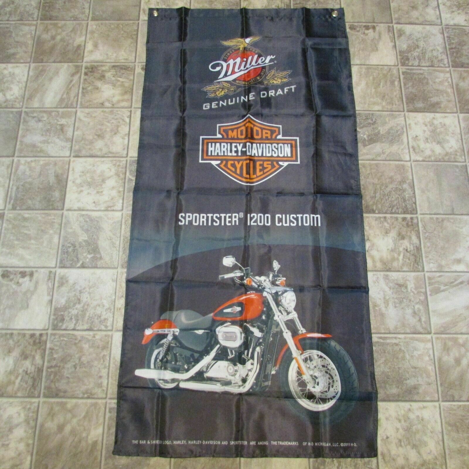Miller Genuine Draft Harley-davidson Sportster 1200 Custom Banner Flag Rare Find