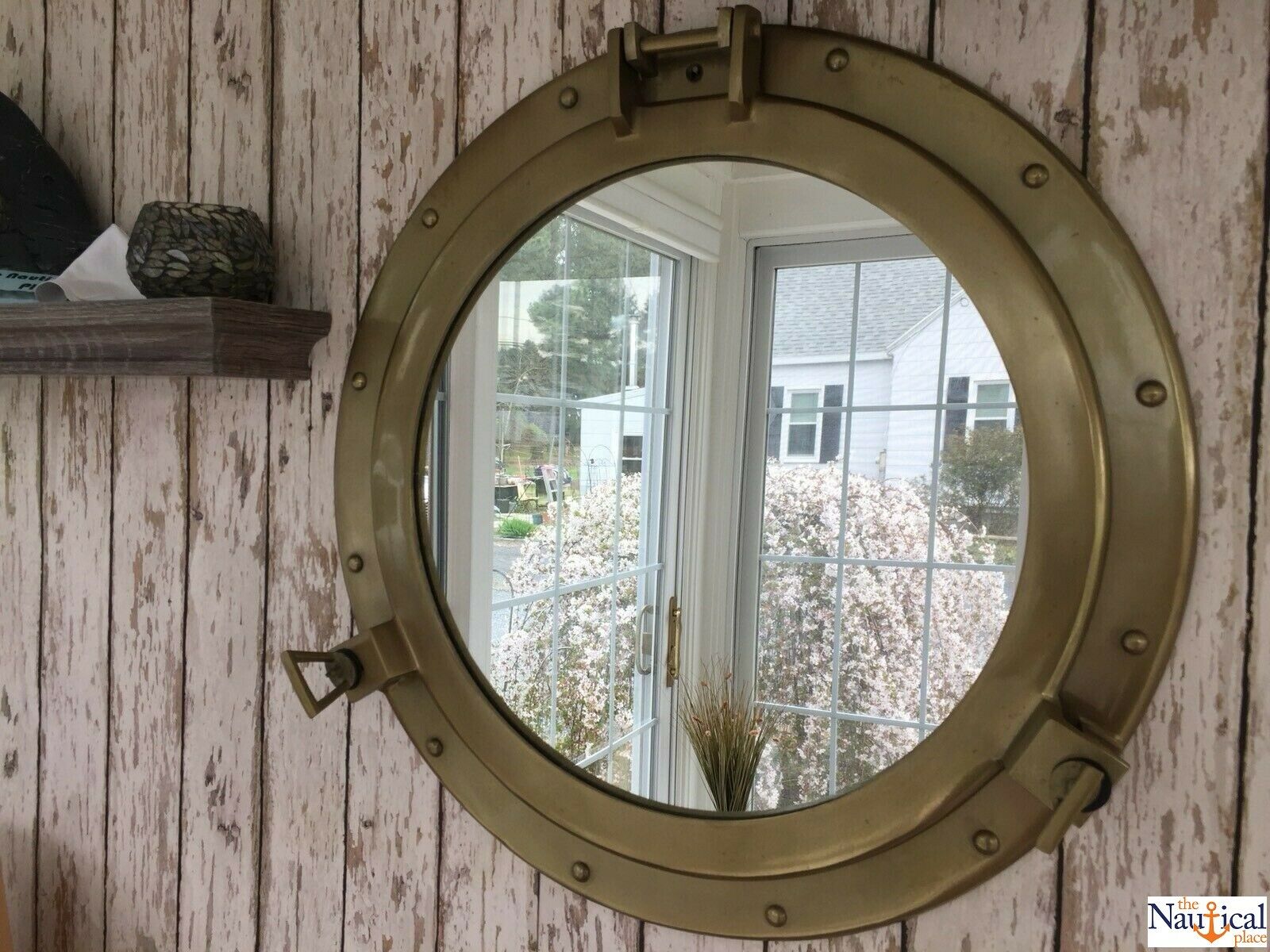 20" Porthole Mirror - Antique Brass Finish - Nautical Wall Decor - Large